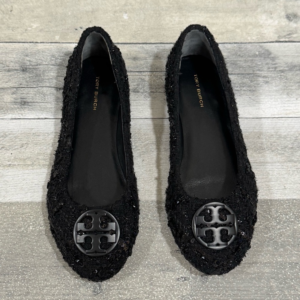 TORY BURCH CHELSEA TWEED BALLET FLAT IN PERFECT BLACK - SZ - 7.US - Picture 2 of 8